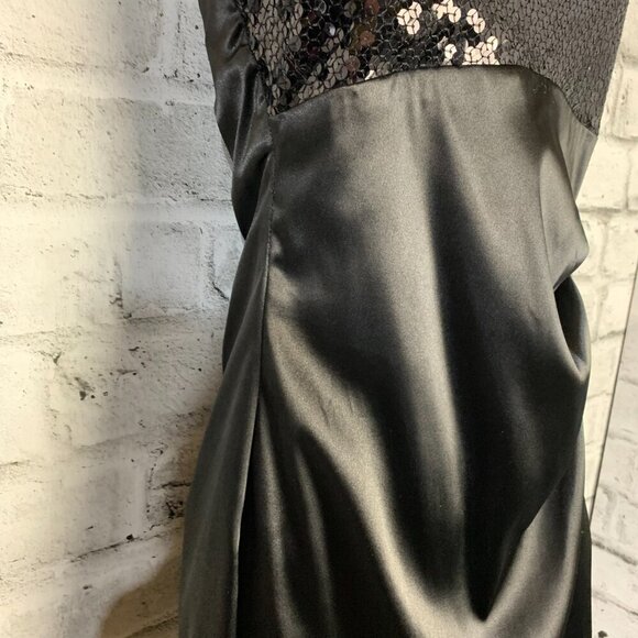 Vintage 90s Y2K B. Smart Black Satin Sparkle Ruched Halter Dress - Picture 5 of 14